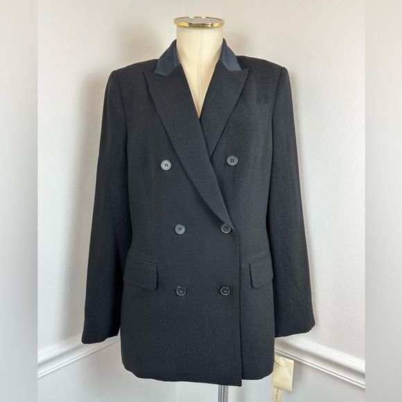 AMANDA SMITH Vintage Black Double Breasted Blazer NWT Satin & Metallic | Size 10 - Picture 2 of 13